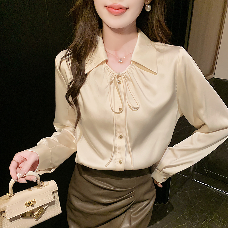 All-match long sleeve shirt satin Korean style tops for women