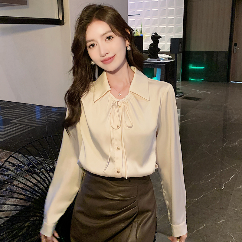 All-match long sleeve shirt satin Korean style tops for women