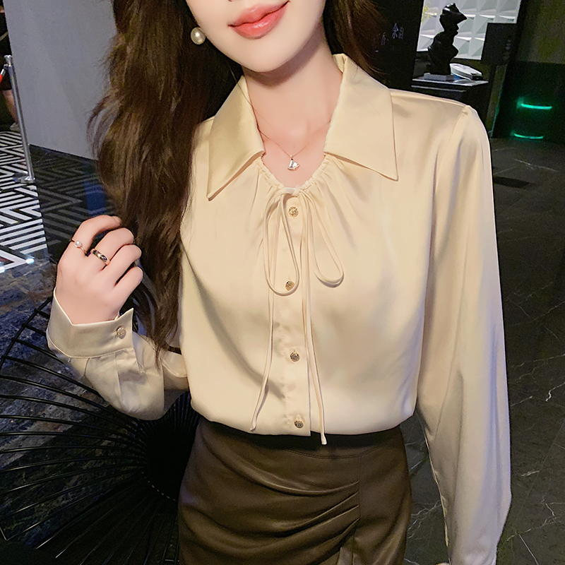All-match long sleeve shirt satin Korean style tops for women