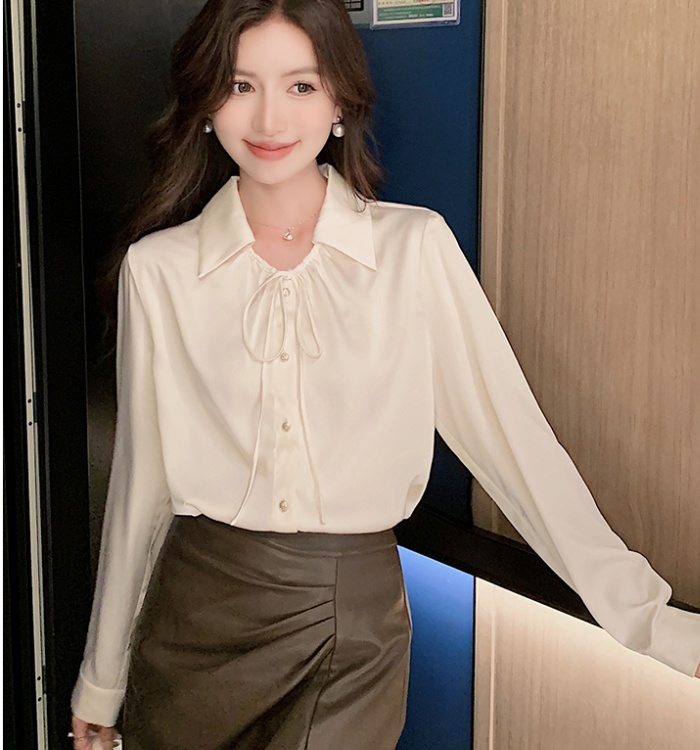 All-match long sleeve shirt satin Korean style tops for women