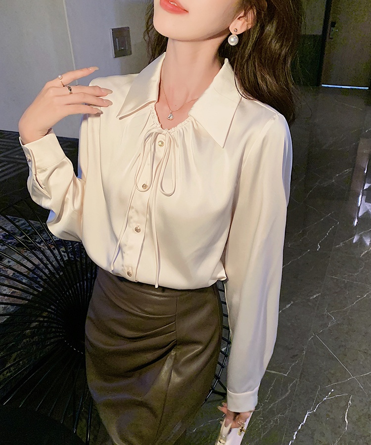 All-match long sleeve shirt satin Korean style tops for women