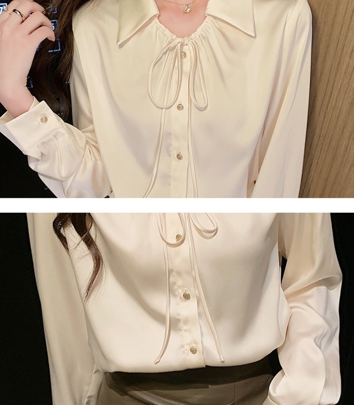 All-match long sleeve shirt satin Korean style tops for women