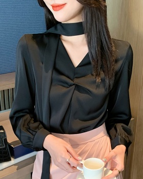 Long sleeve all-match tops satin frenum shirt for women