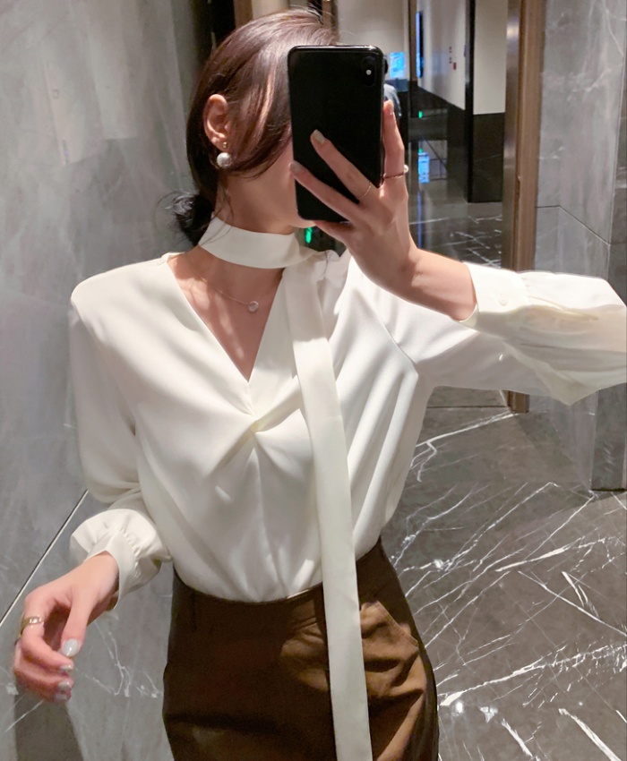 Long sleeve all-match tops satin frenum shirt for women