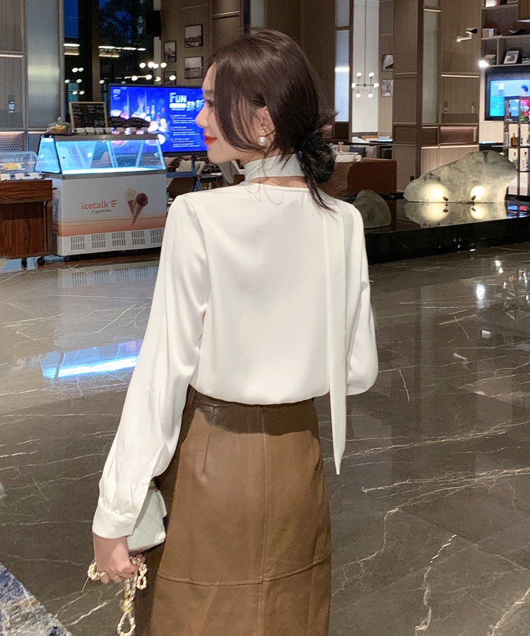 Long sleeve all-match tops satin frenum shirt for women