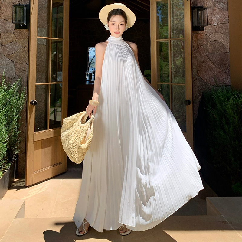 Seaside lady dress sandy beach sleeveless long dress