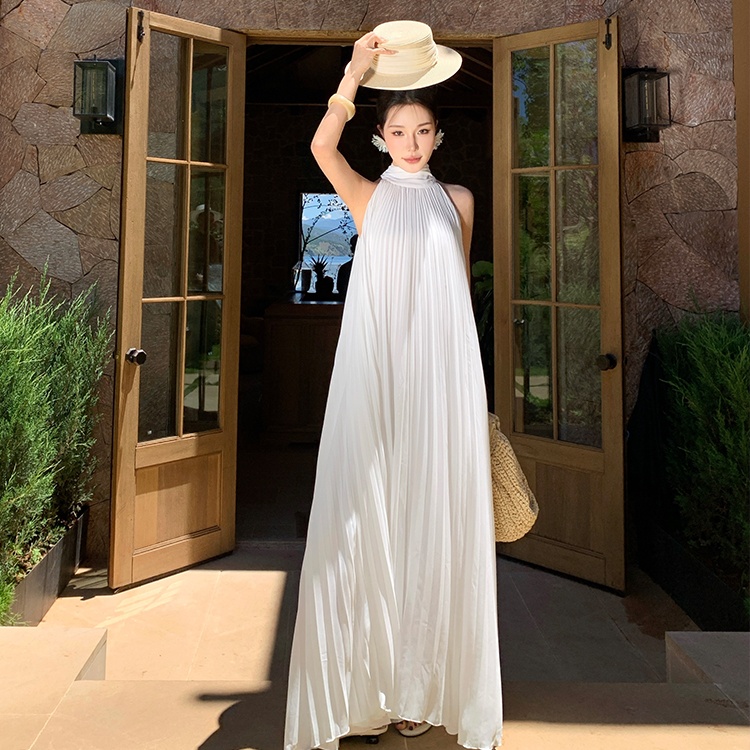 Seaside lady dress sandy beach sleeveless long dress