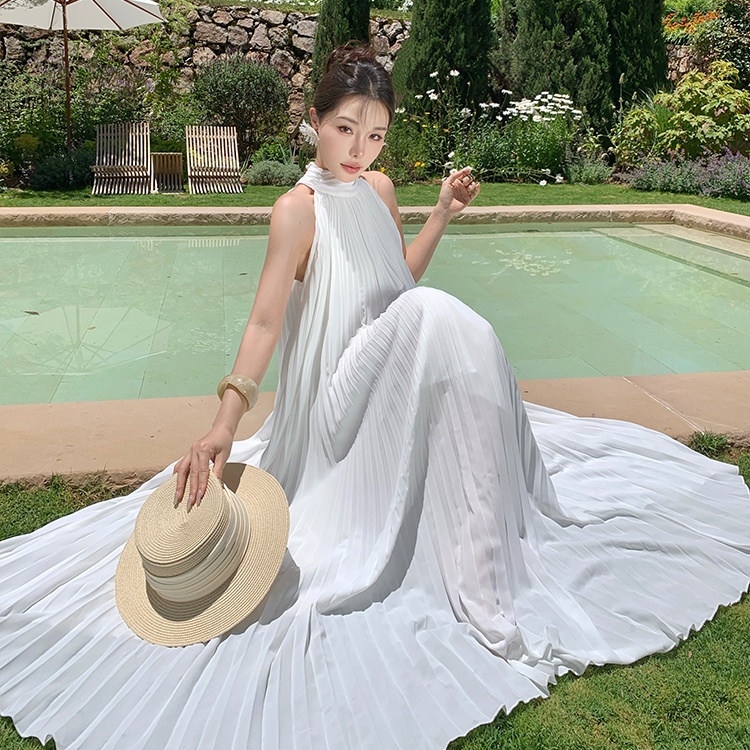 Seaside lady dress sandy beach sleeveless long dress