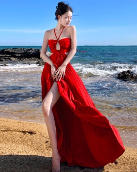 Sexy France style halter dress sling red beach dress