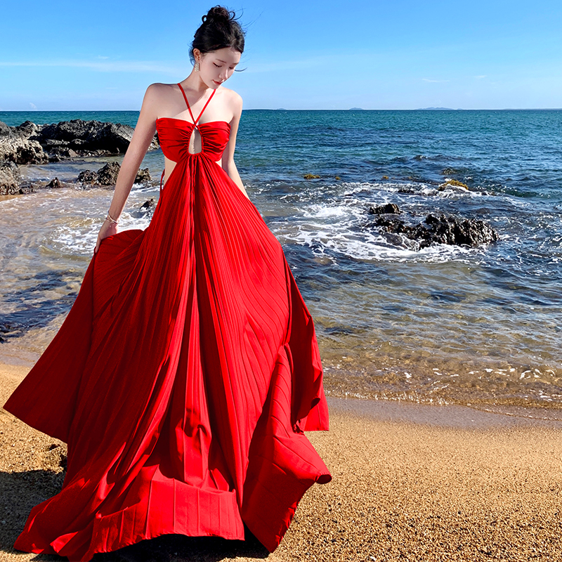 Sexy France style halter dress sling red beach dress