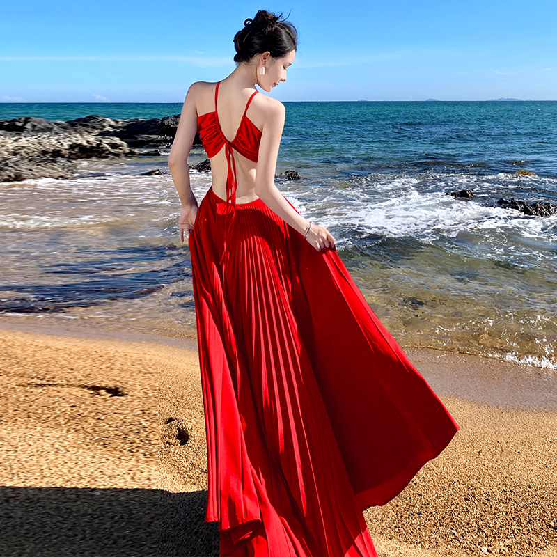 Sexy France style halter dress sling red beach dress
