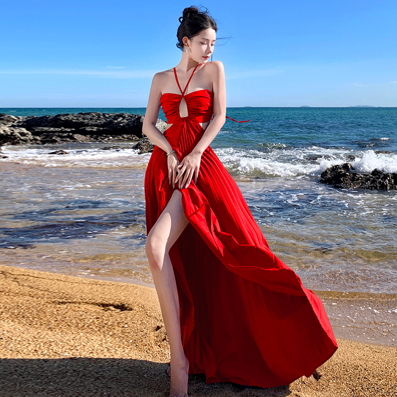 Sexy France style halter dress sling red beach dress