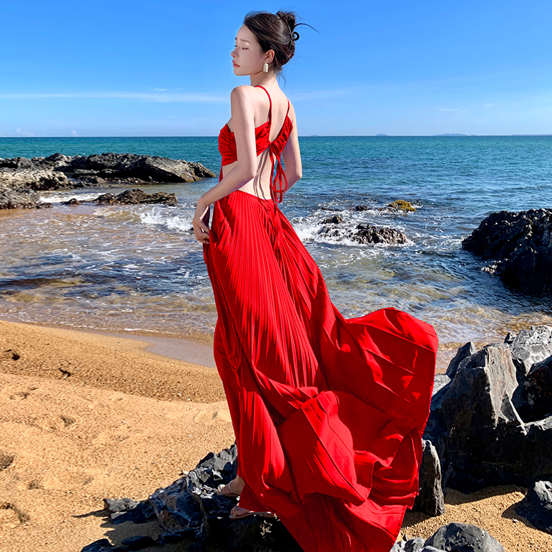 Sexy France style halter dress sling red beach dress