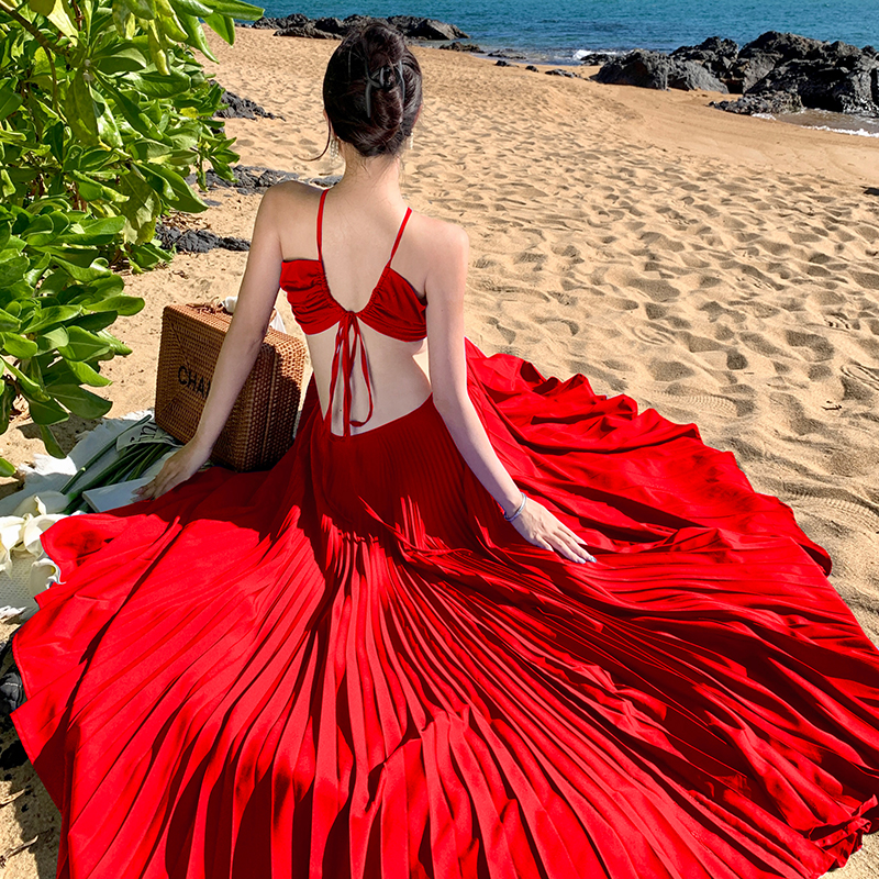 Sexy France style halter dress sling red beach dress