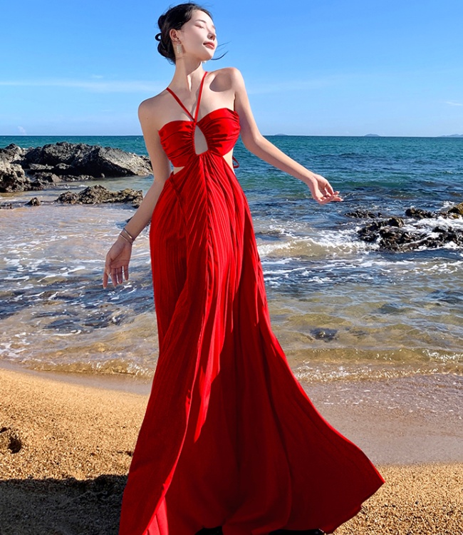 Sexy France style halter dress sling red beach dress