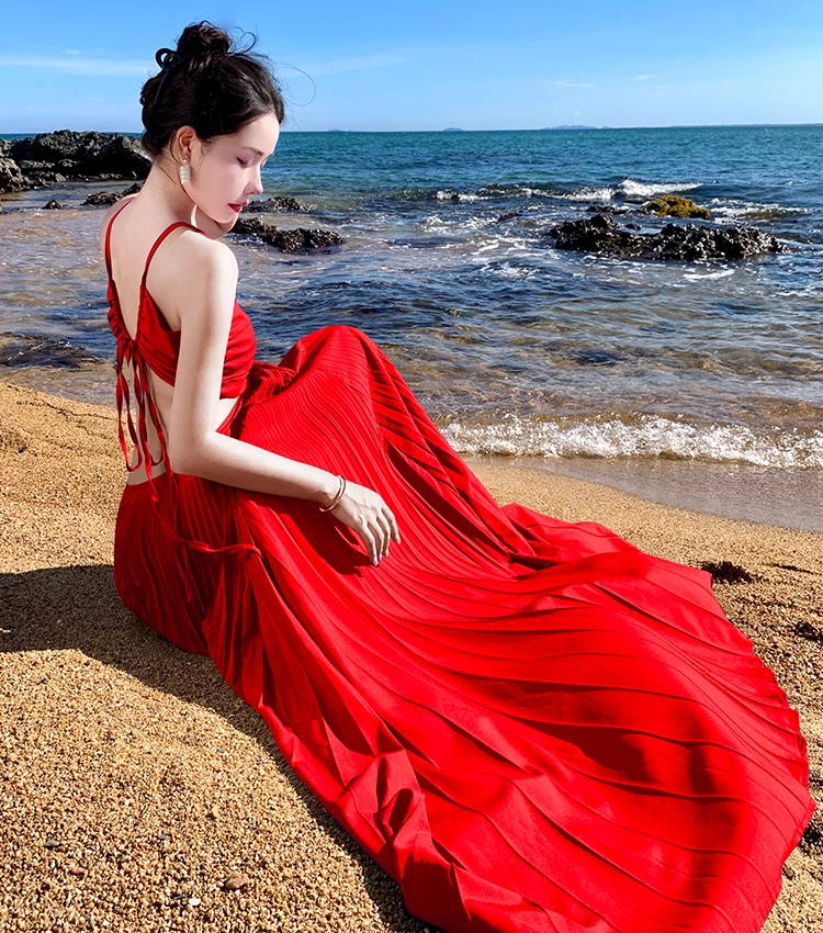 Sexy France style halter dress sling red beach dress