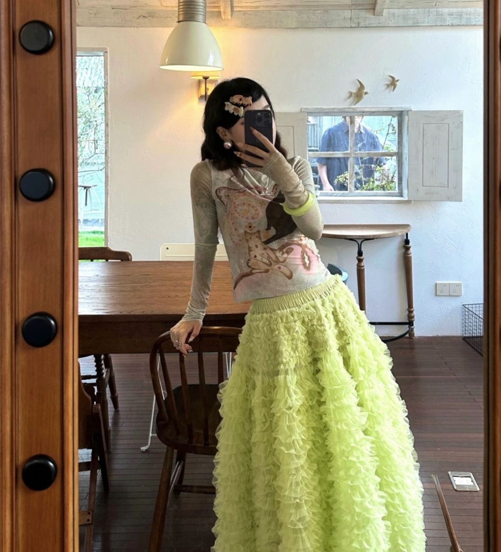 Cake retro skirt France style slim puff skirt
