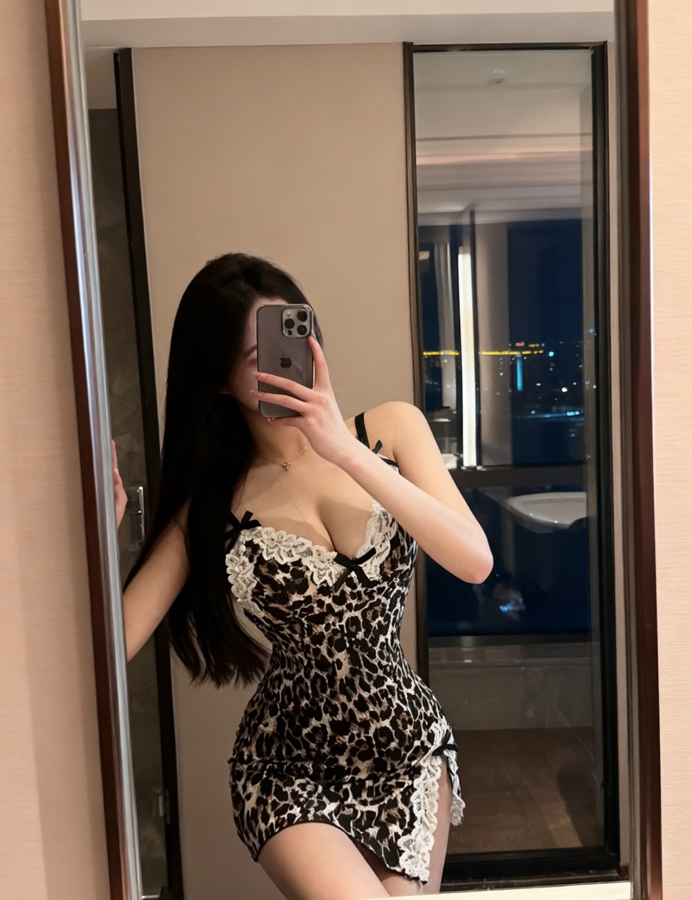 Leopard V-neck sexy spicegirl fashion lace sling dress