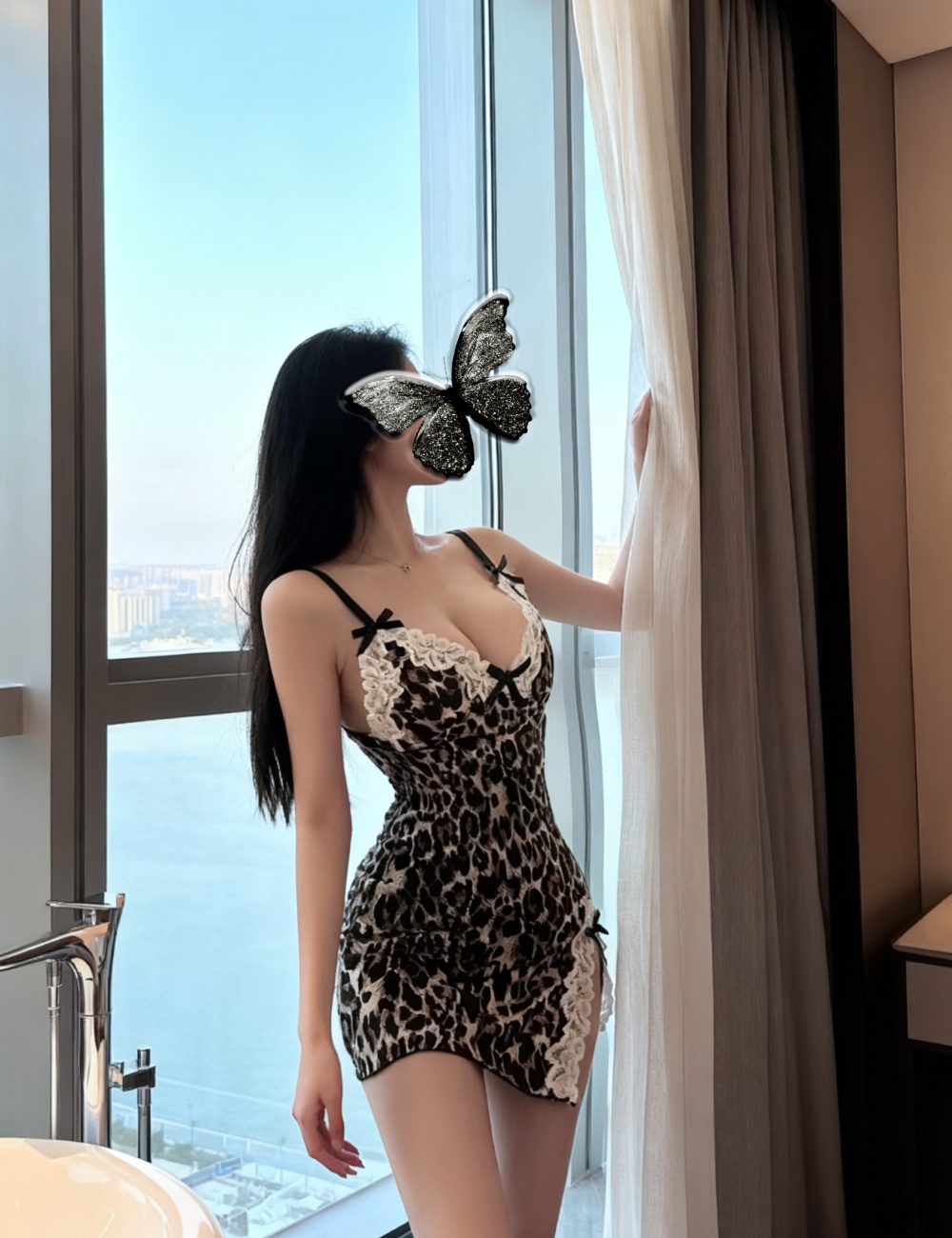 Leopard V-neck sexy spicegirl fashion lace sling dress