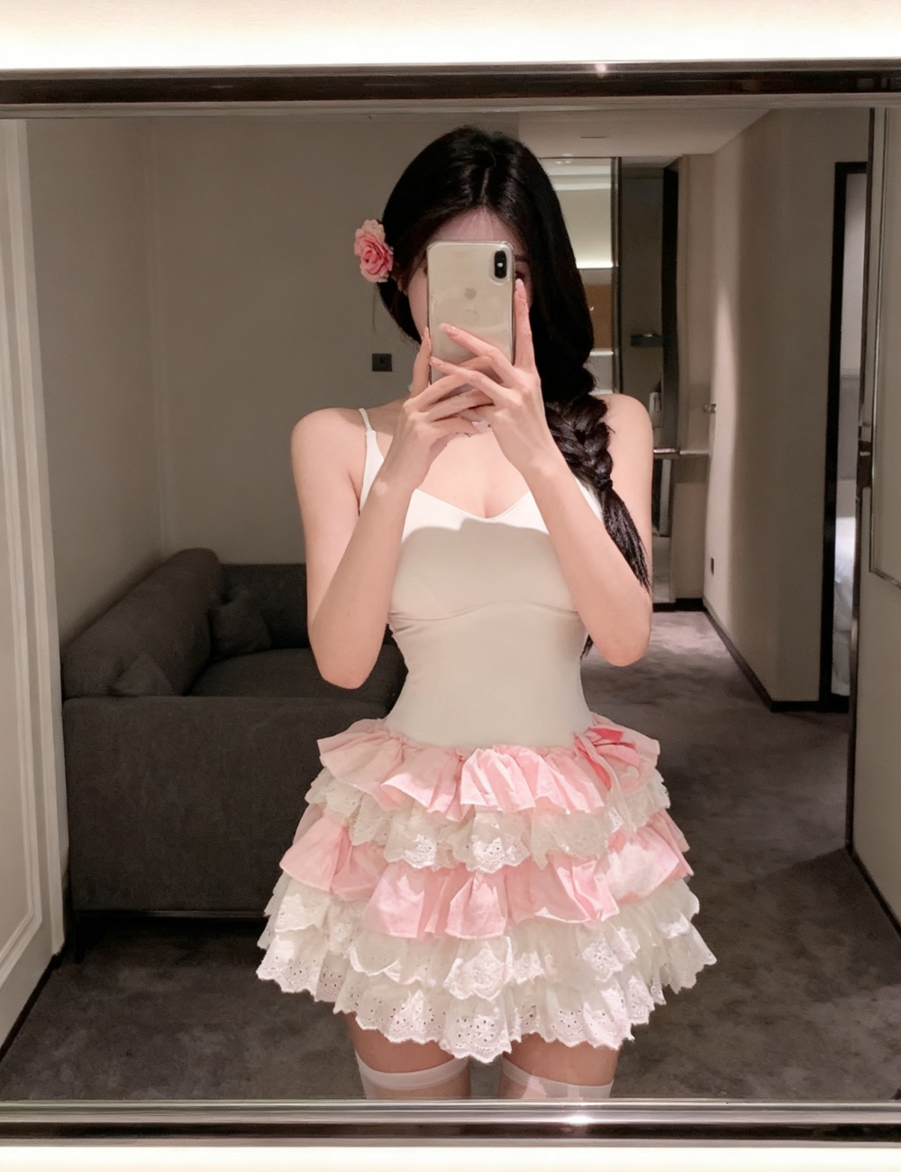 Chest pad cake multilayer dress integrated sling T-back