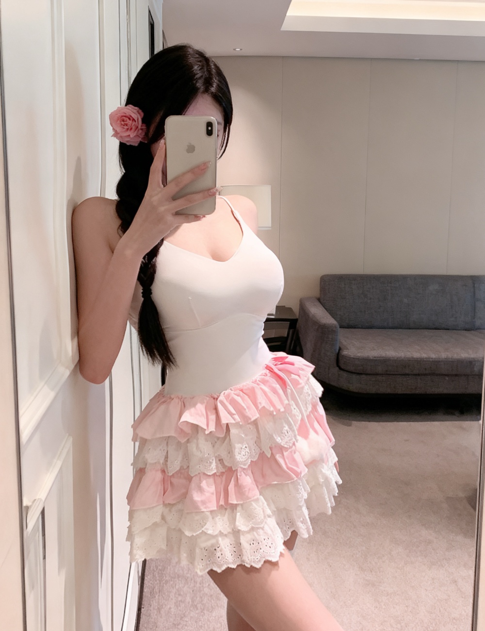 Chest pad cake multilayer dress integrated sling T-back