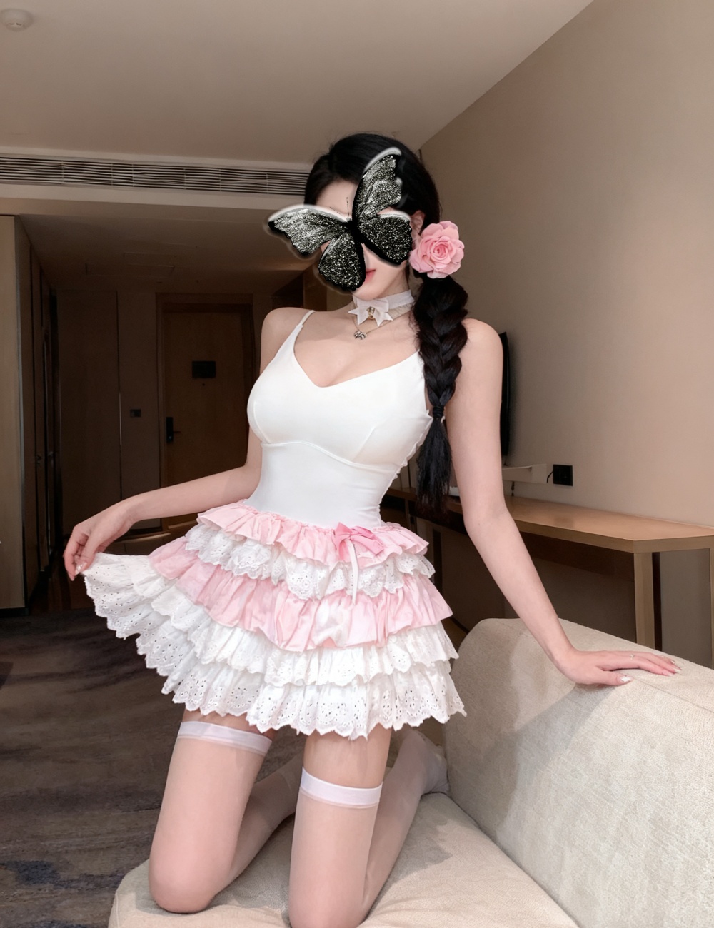 Chest pad cake multilayer dress integrated sling T-back