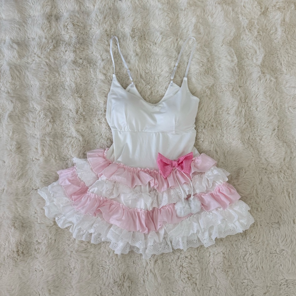 Chest pad cake multilayer dress integrated sling T-back