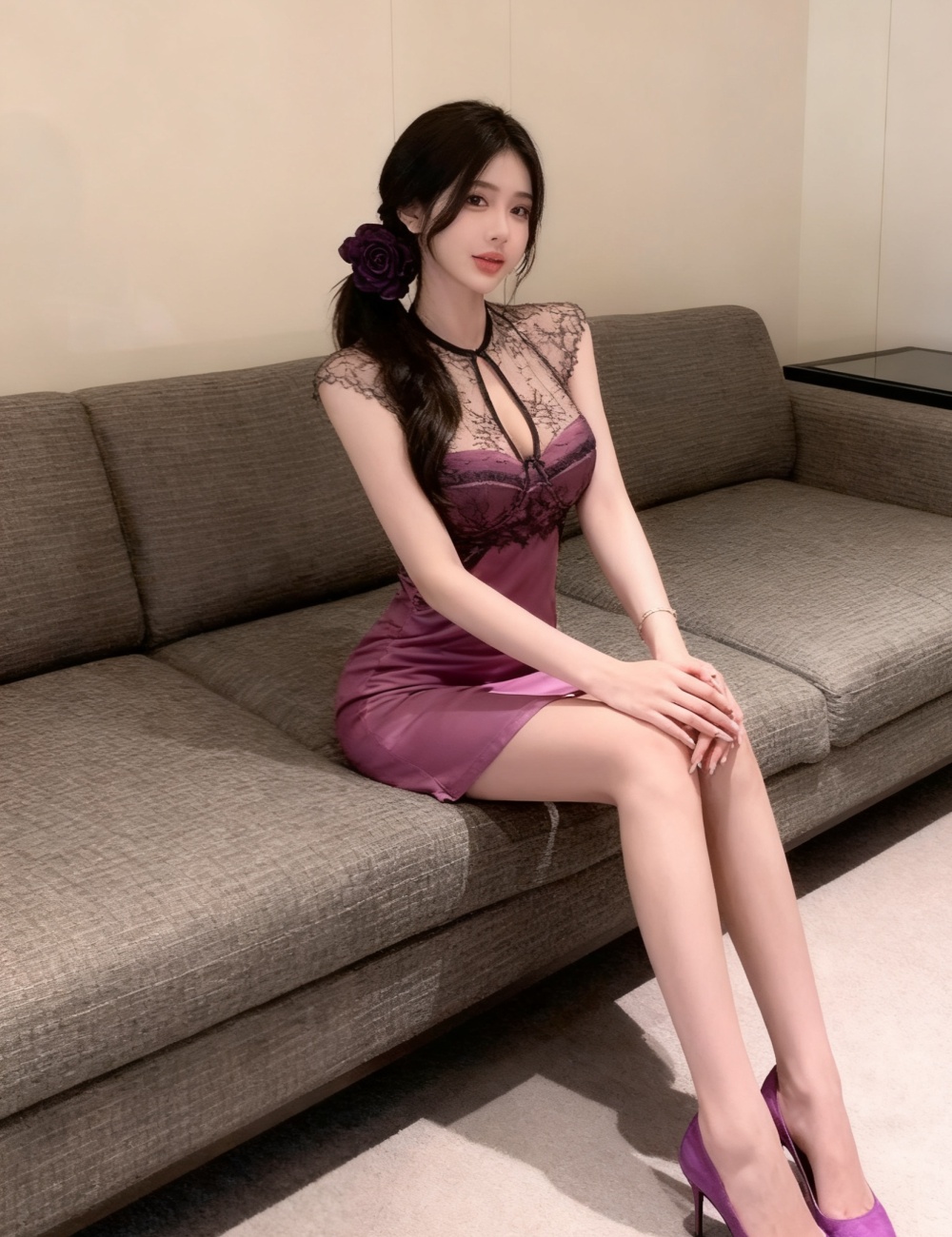 Sexy splice dress purple night dress for women