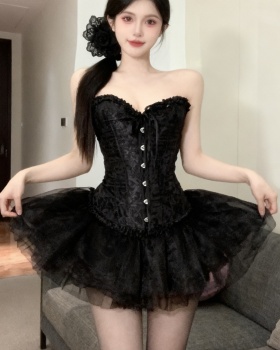 Sexy wrapped chest skirt multilayer tops a set for women