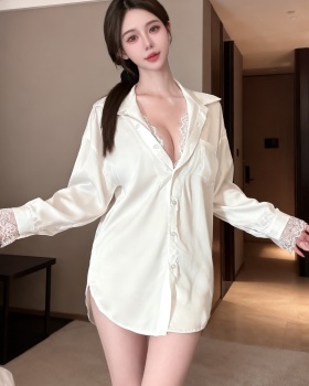 Fashion long sleeve shirt splice lace tops for women