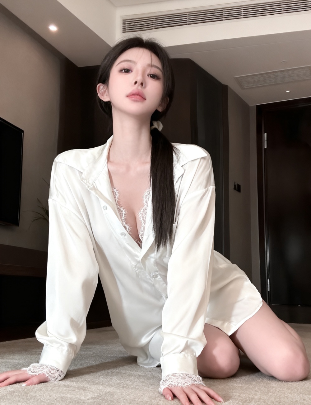 Fashion long sleeve shirt splice lace tops for women