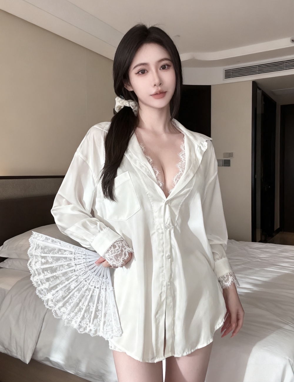 Fashion long sleeve shirt splice lace tops for women