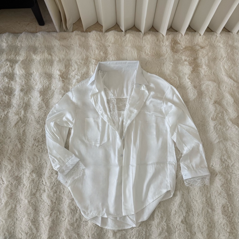 Fashion long sleeve shirt splice lace tops for women