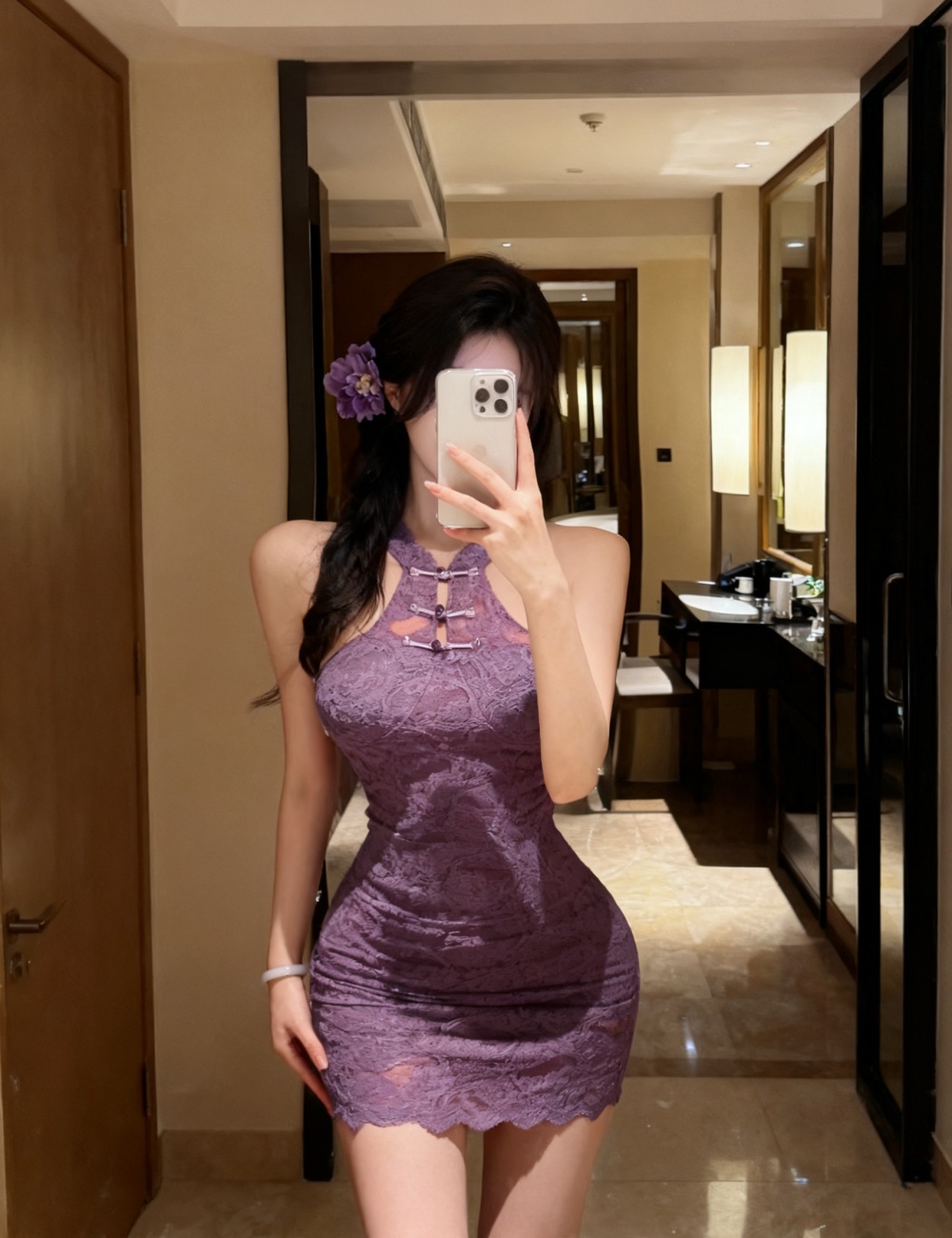 Sleeveless lace sexy dress slim Chinese style cheongsam