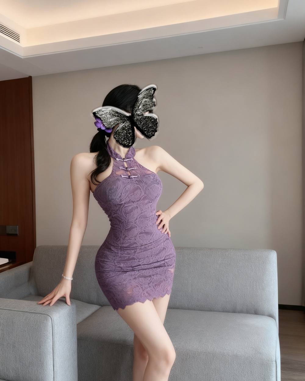 Sleeveless lace sexy dress slim Chinese style cheongsam