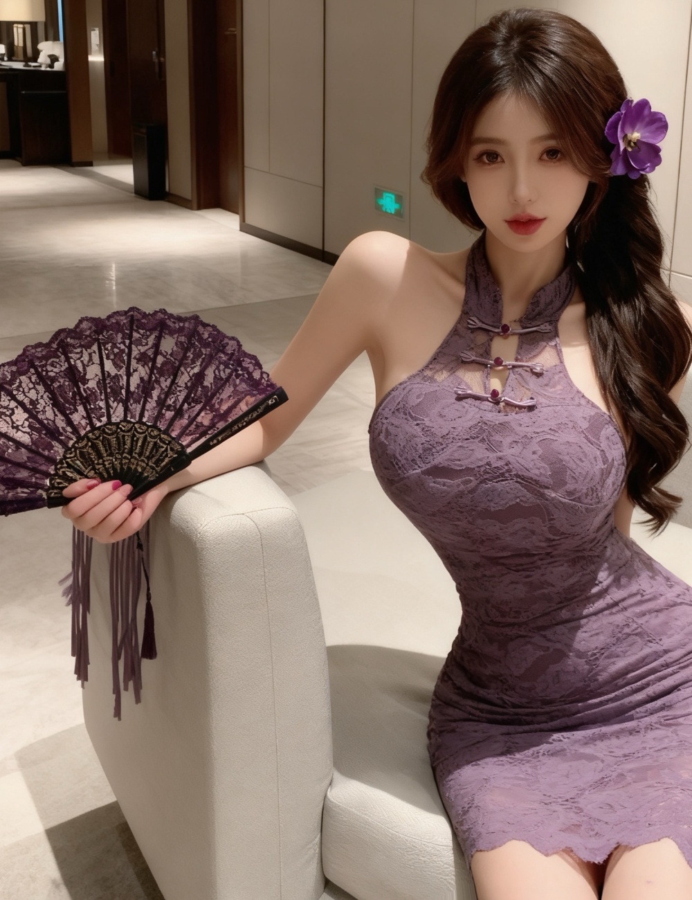 Sleeveless lace sexy dress slim Chinese style cheongsam