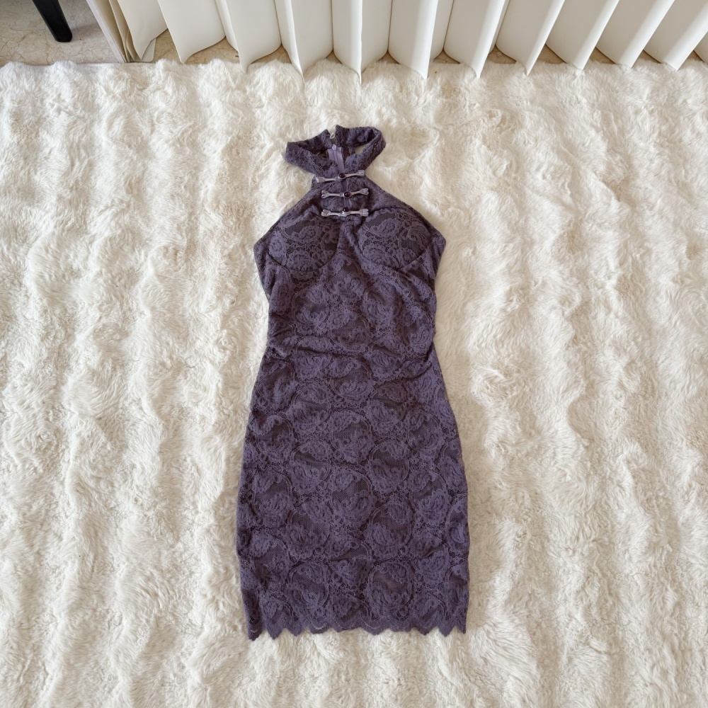 Sleeveless lace sexy dress slim Chinese style cheongsam