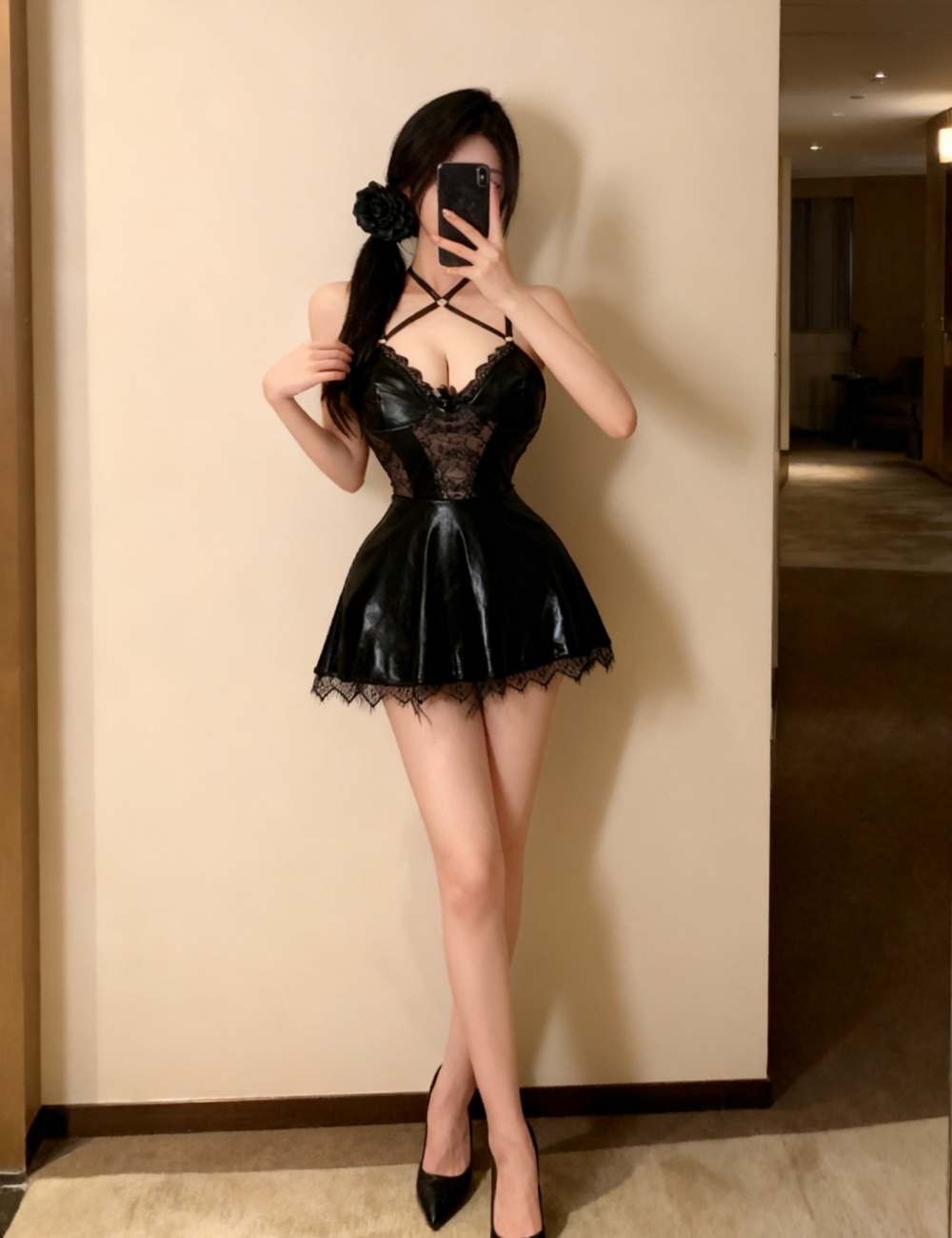 Leatherette short big skirt sling sexy spicegirl dress