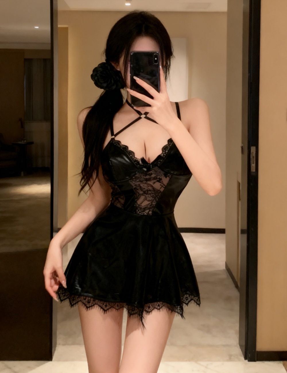 Leatherette short big skirt sling sexy spicegirl dress