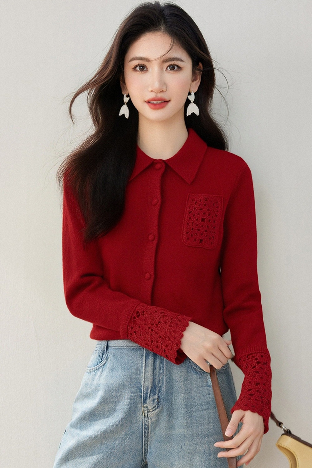 Tender crochet sweater France style cardigan for women