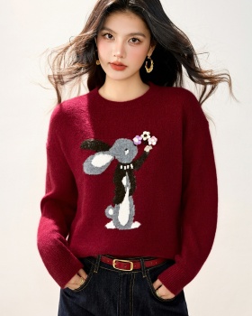Loose cartoon sweater round neck winter tops for women