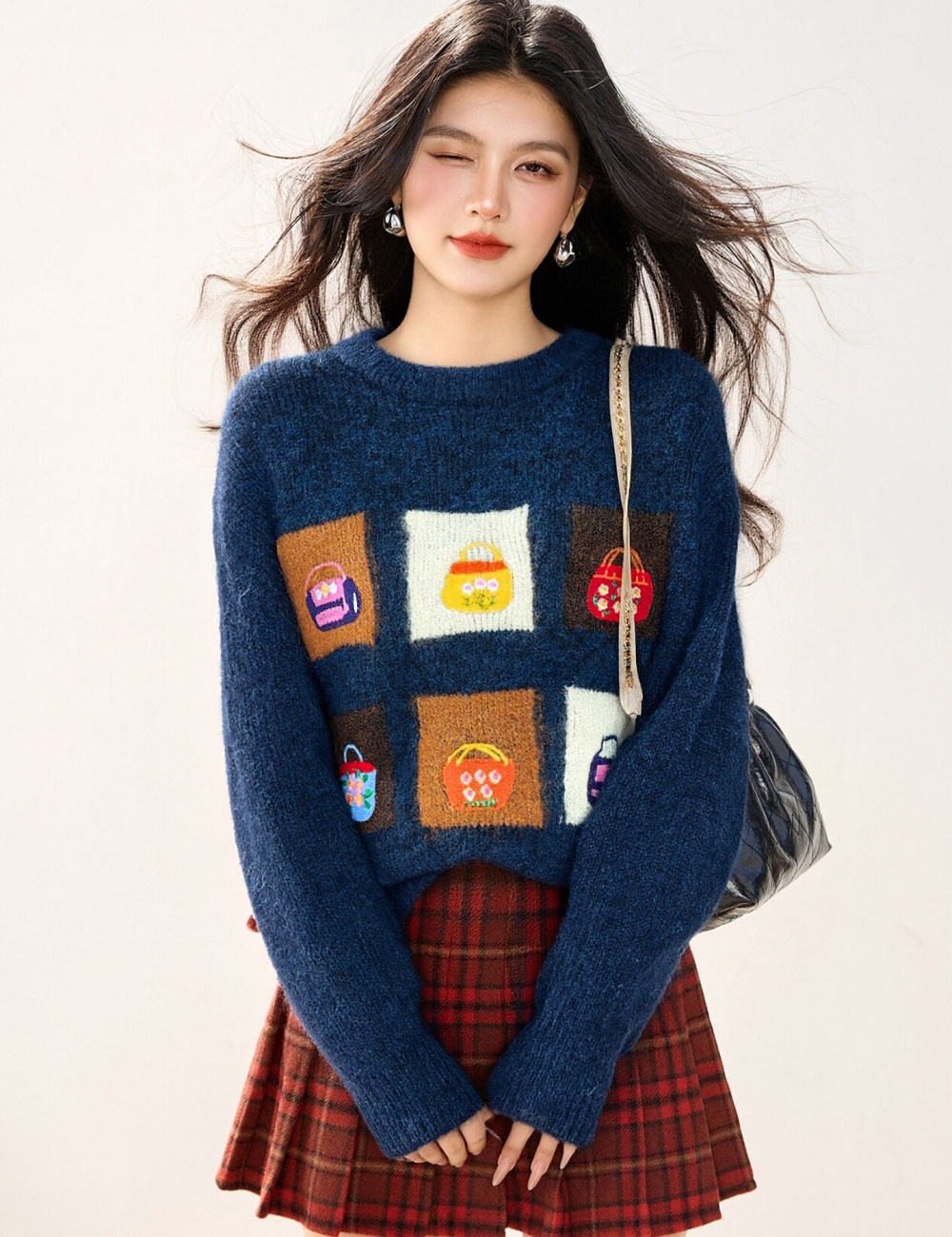 Japanese style winter tops round neck sweater for women