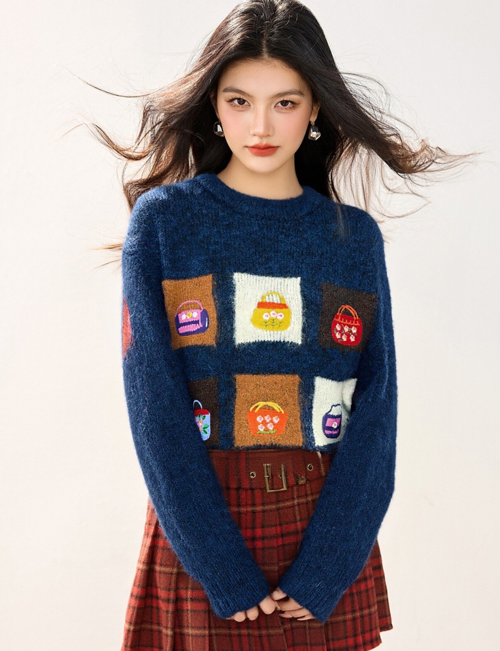 Japanese style winter tops round neck sweater for women