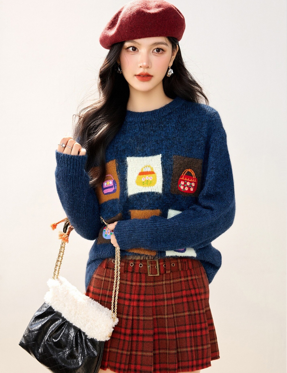 Japanese style winter tops round neck sweater for women
