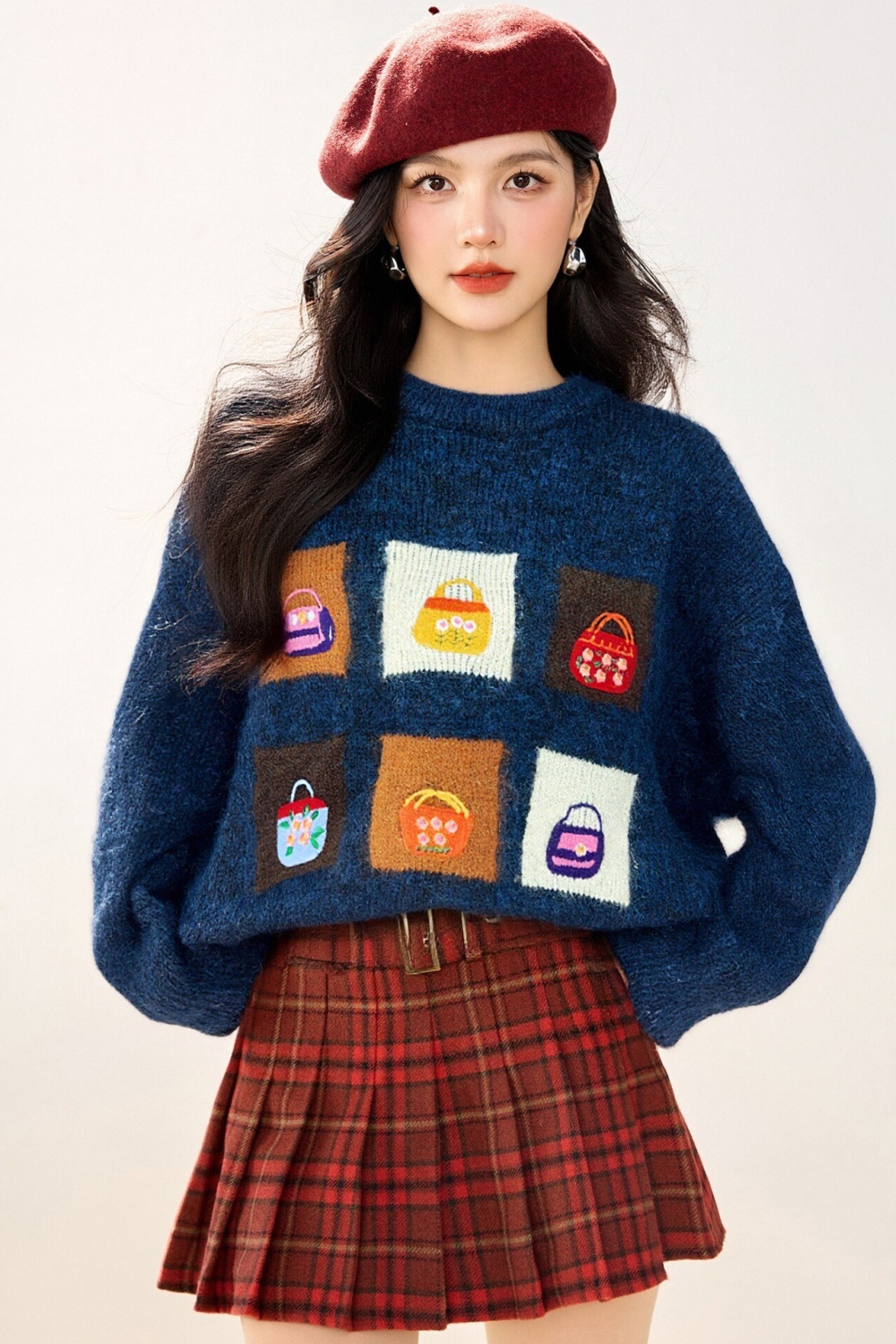 Japanese style winter tops round neck sweater for women