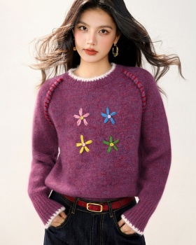 Flowers lovely sweater round neck sweet tops for women