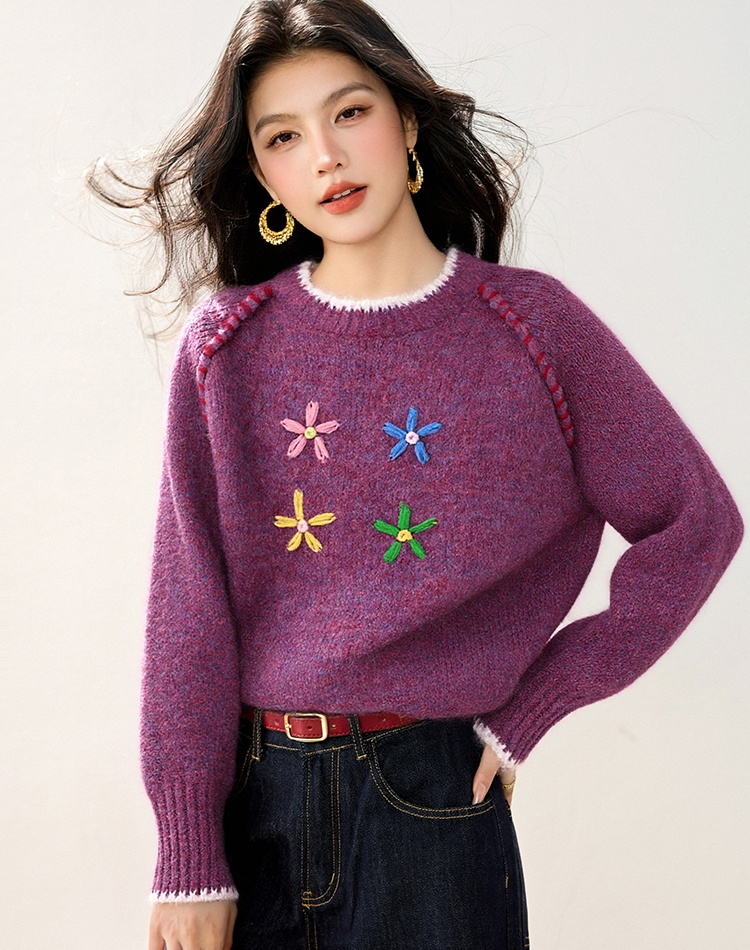 Flowers lovely sweater round neck sweet tops for women