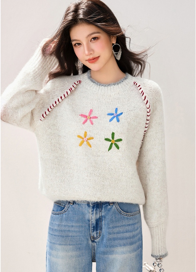 Flowers lovely sweater round neck sweet tops for women