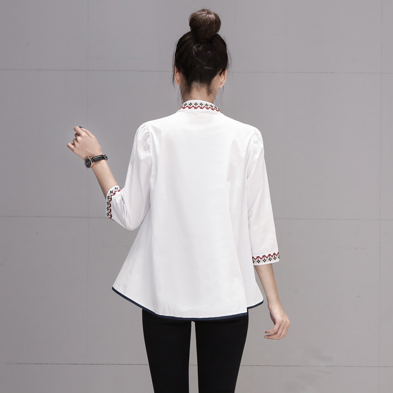 A-line cstand collar shirt all-match embroidered tops