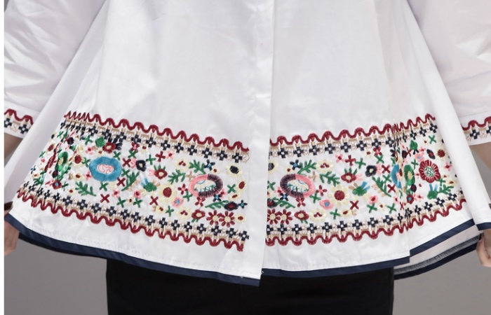A-line cstand collar shirt all-match embroidered tops